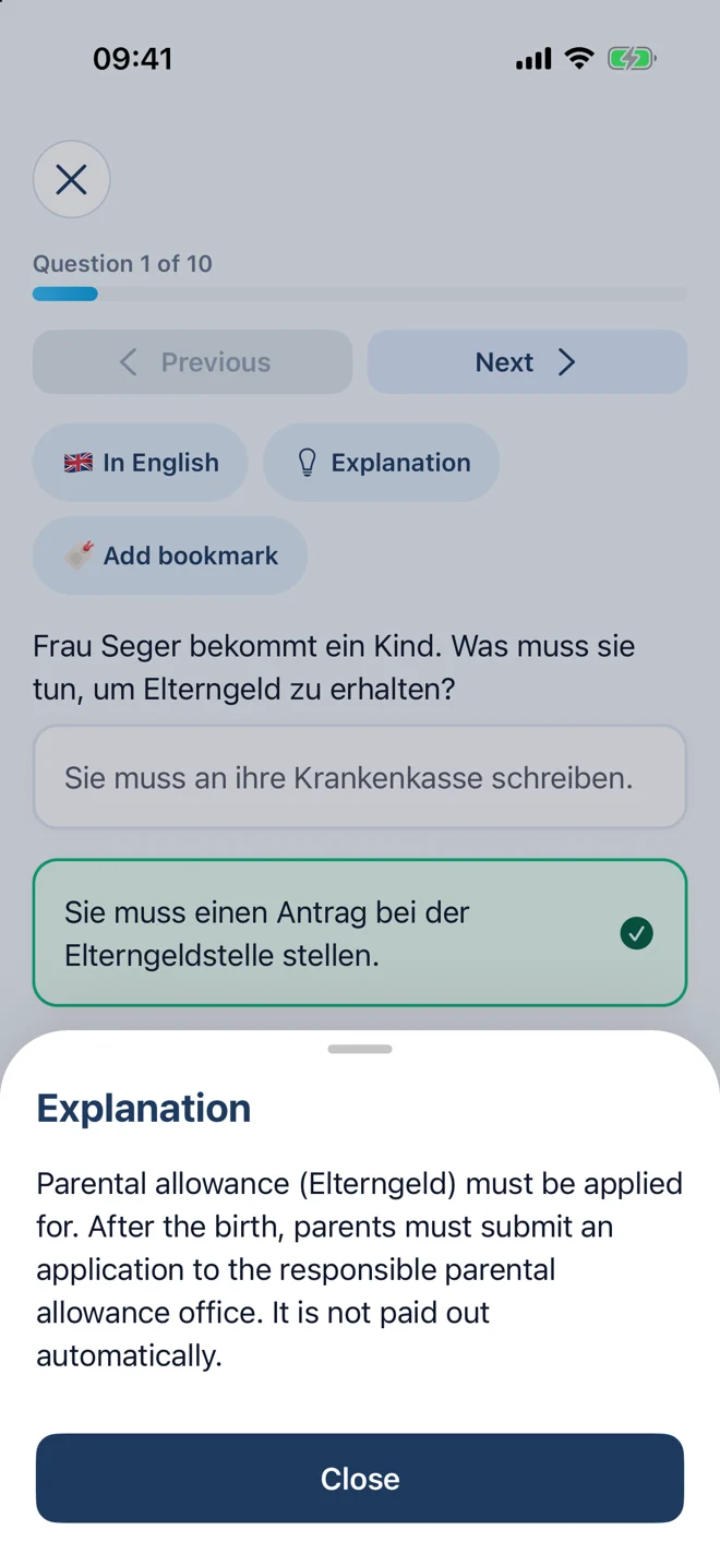 Road to Germany: explanation after an answer